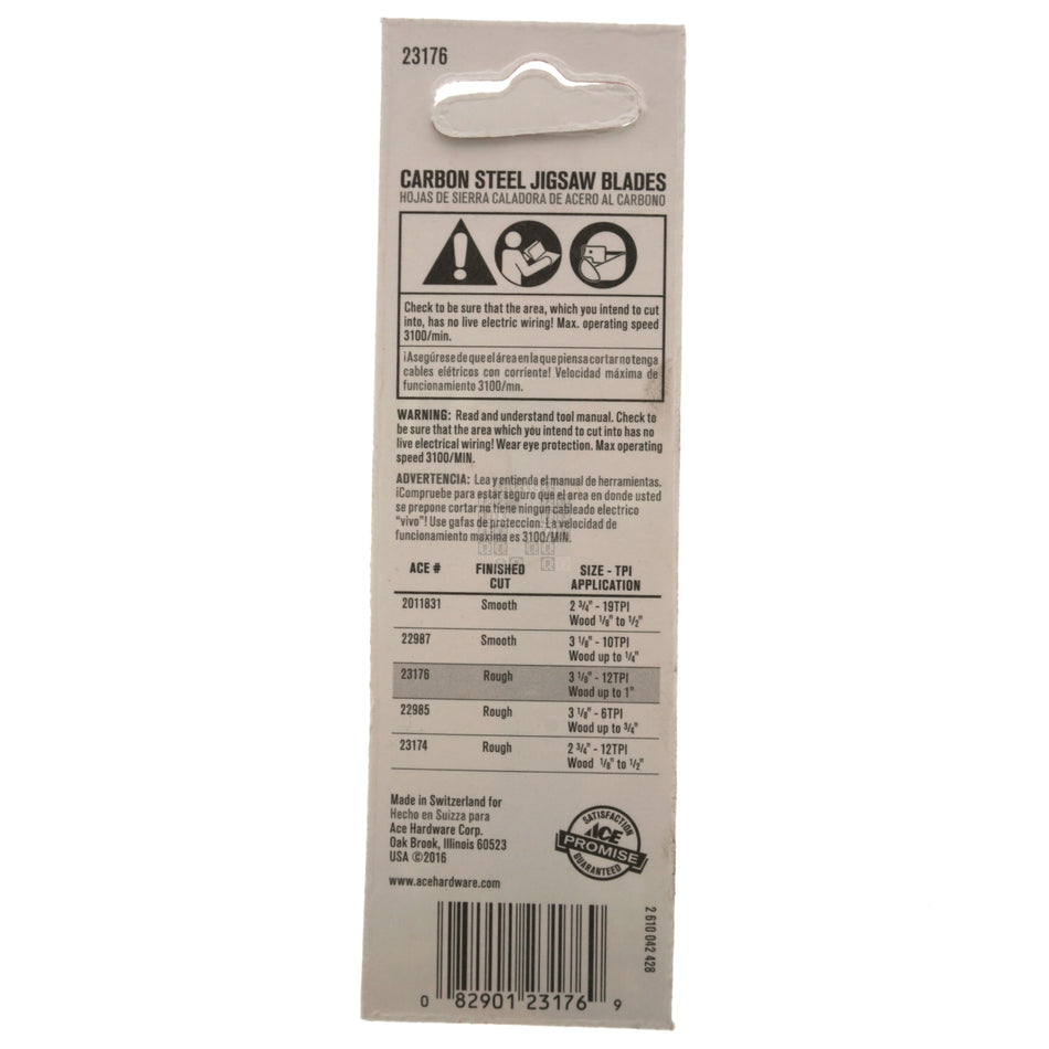 ACE Hardware 23176 Carbon Steel Jigsaw Blades, 12TPI 3-1/8" Length, 2-Pack