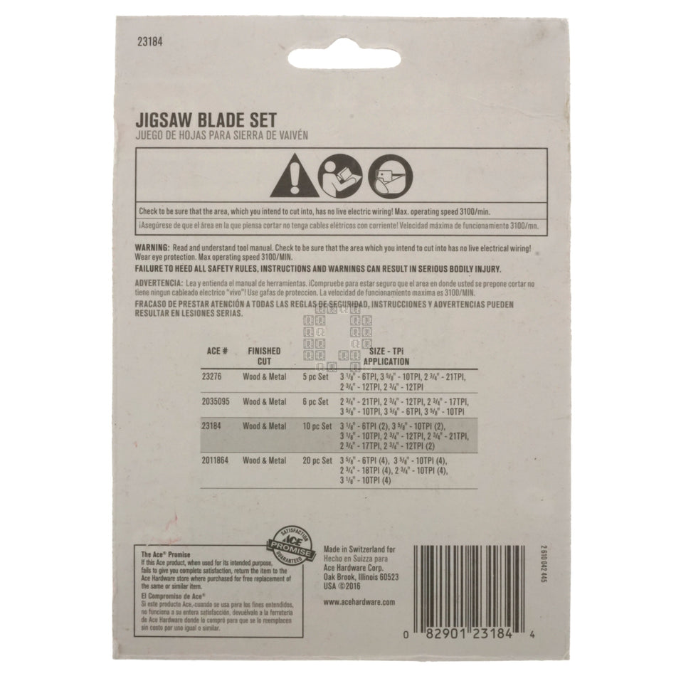 ACE Hardware 23184 10-Piece U-Shank Jigsaw Blade Set, Wood & Metal