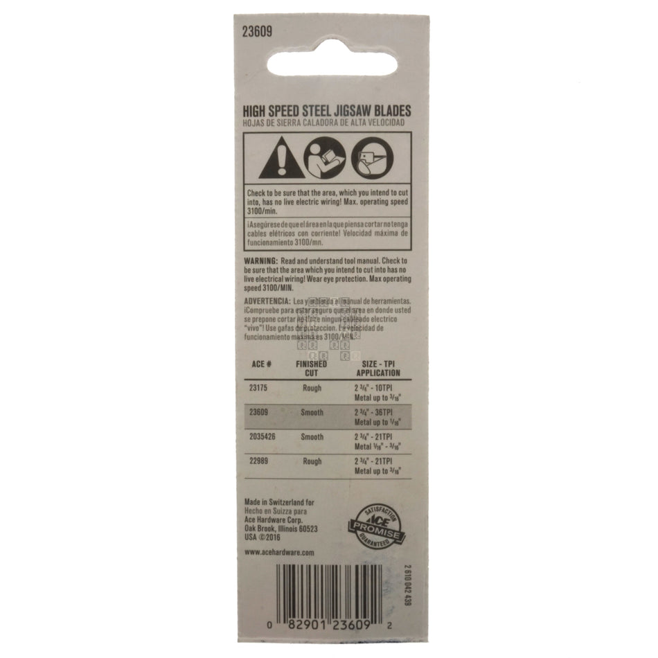ACE Hardware 23609 U-Shank High Speed Steel Jigsaw Blades, 36TPI, 2-3/4" Length
