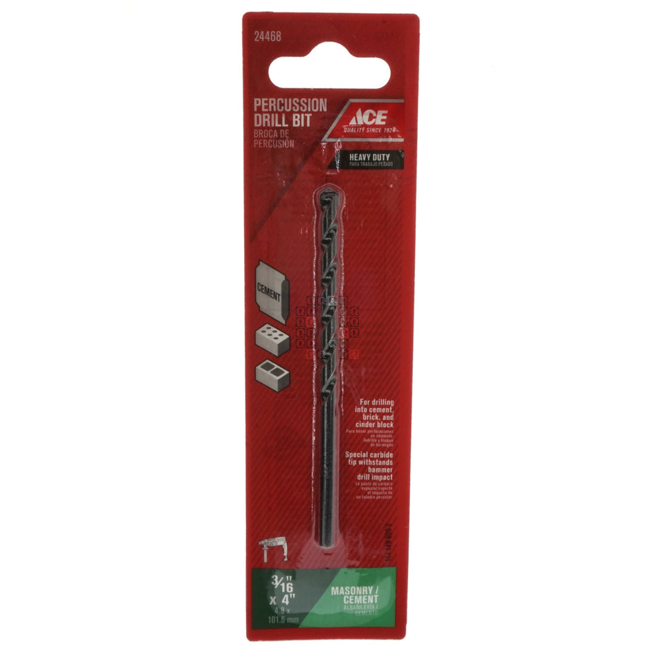 ACE Hardware 24468 3/16" x 4" Steel Percussion Drill Bit, Straight Shank