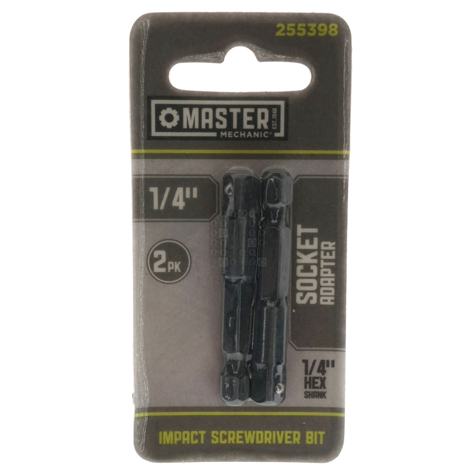 Master Mechanic 255398 1/4" Hex to 1/4" Square Socket Impact Adapter, 2-Pack