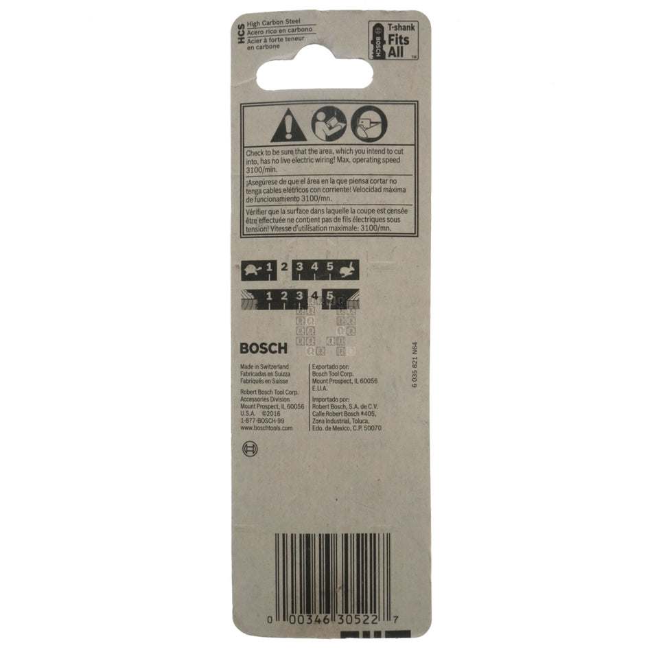 BOSCH 2608663A00 T101AO3 HCS 3-Piece T-Shank Clean Wood 20TPI Jig Saw Blade Set