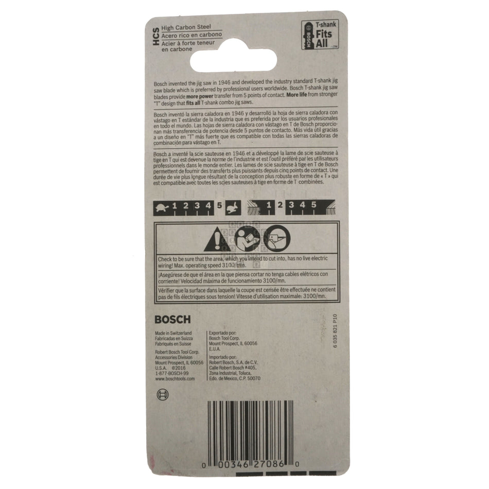 Bosch 2608663A19 T144D T-Shank Jig Saw Blades, 6TPI, 4" Length, 5-Pack