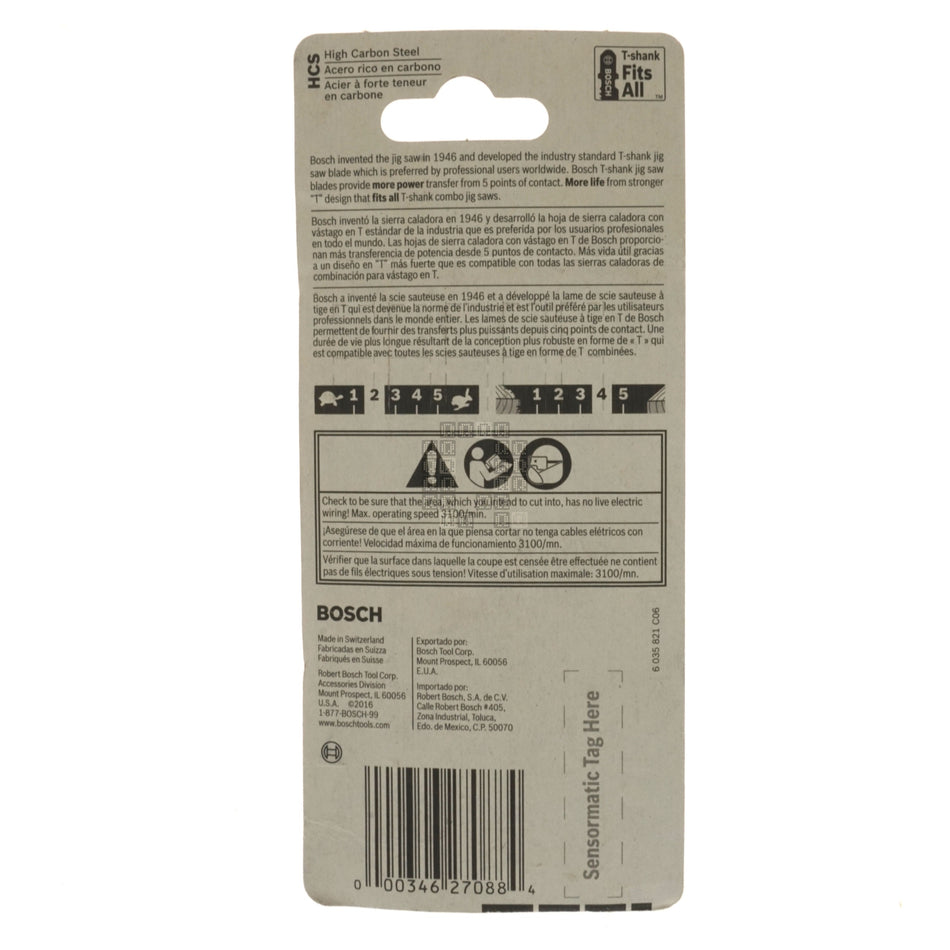 Bosch 2608667813 T101AO T-Shank HCS Jig Saw Blades, 20TPI, 3-1/4" Length, 5-Pack