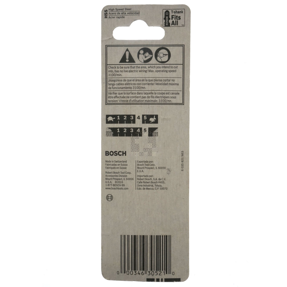 BOSCH 2608668599 T101A3 HSS 3-Piece T-Shank 14TPI Plexiglass Jig Saw Blade Set, 4" Length