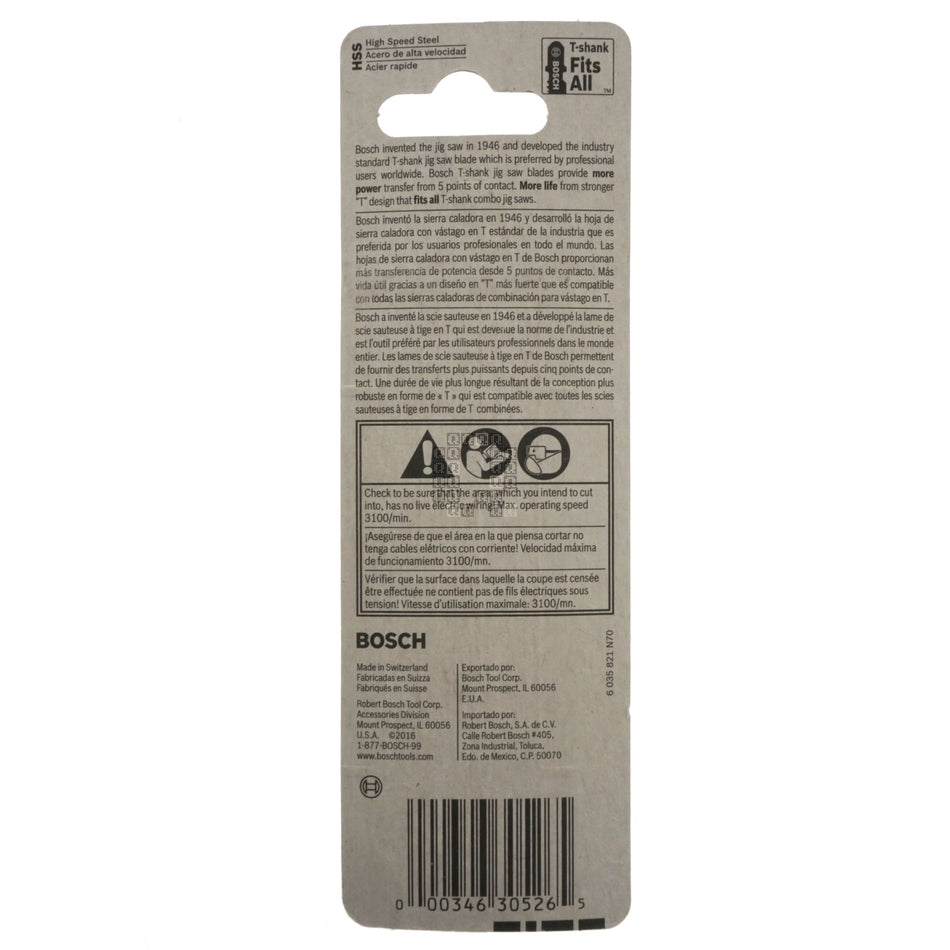 Bosch 2608668600 T118A3 T-Shank Jig Saw Blades, 17-24TPI, 3-5/8" Length, 3-Pack