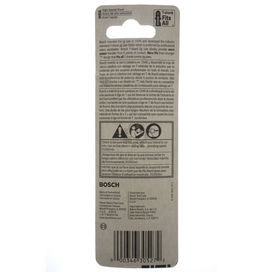 BOSCH 2608668601 T118B3 HSS 3-Piece T-Shank 11-14TPI Jig Saw Blade Set, Basic Metal