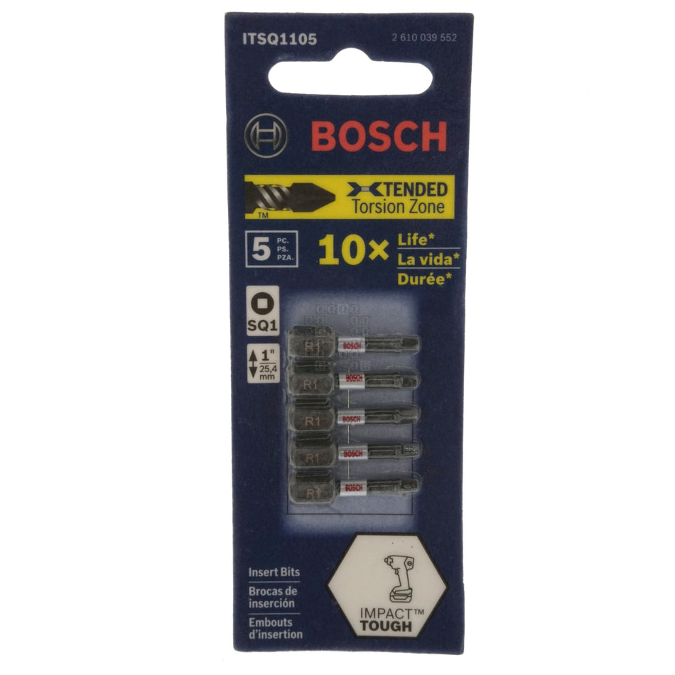 Bosch 2610039552 ITSQ1105 Impact Tough SQ1 #1 Square Recess Insert Bits, 1" Length, 5-Pack