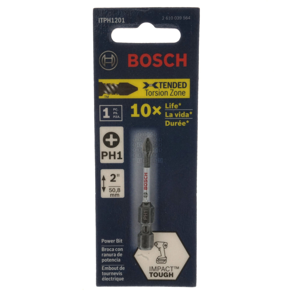 Bosch ITPH1201 Impact Tough PH1 #1 Phillips Insert Bit, 2" Length, 2610039564