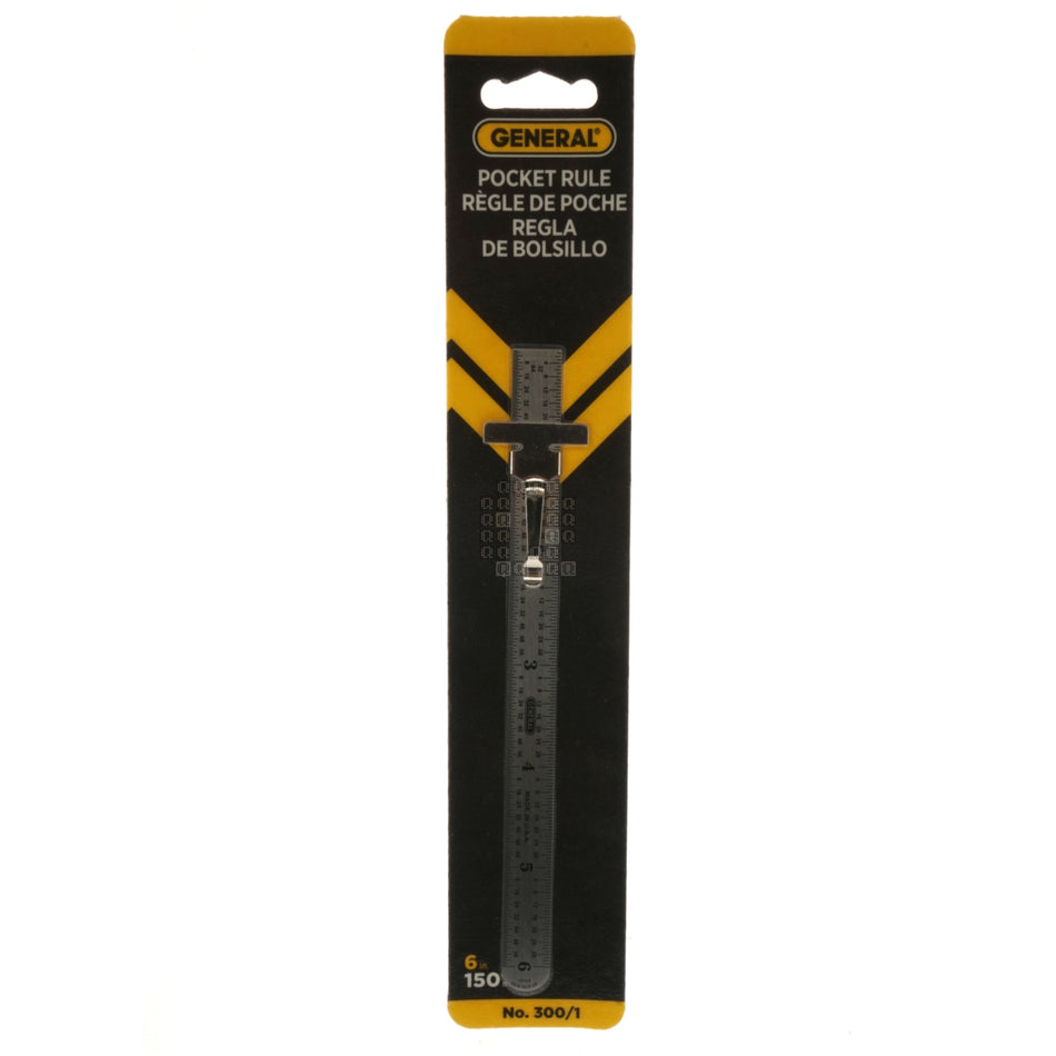General Tools & Instruments 300/1 6" Stainless Steel Pocket Ruler with Depth Gauge