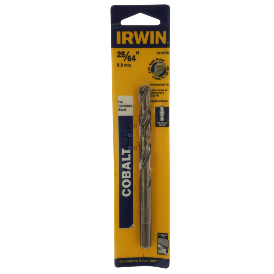 Irwin 3016025 Cobalt 135° Split Point Jobber Length Drill Bit, 25/64" Diameter