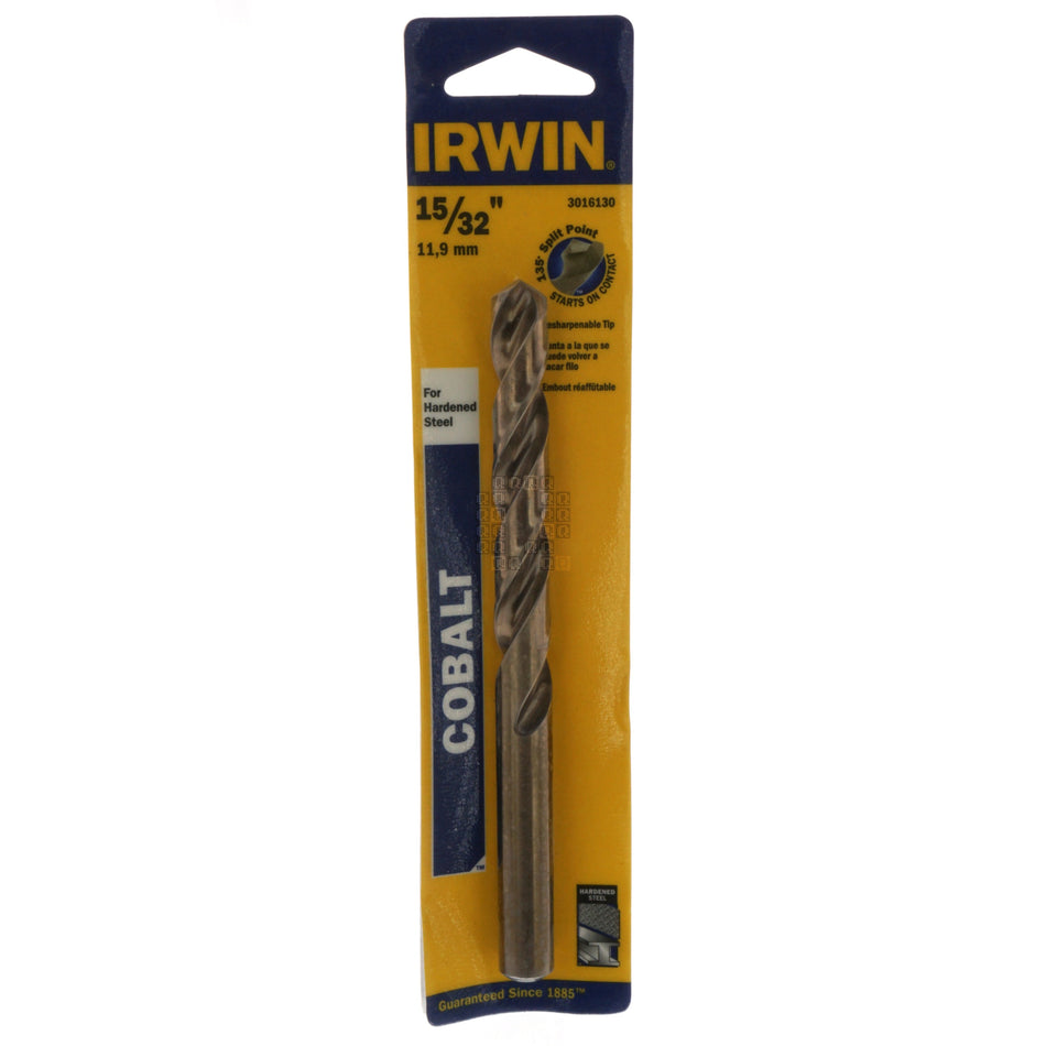 Irwin 3016130 15/32" Cobalt Jobber Length Drill Bit, 135ÃÂ° Split Point