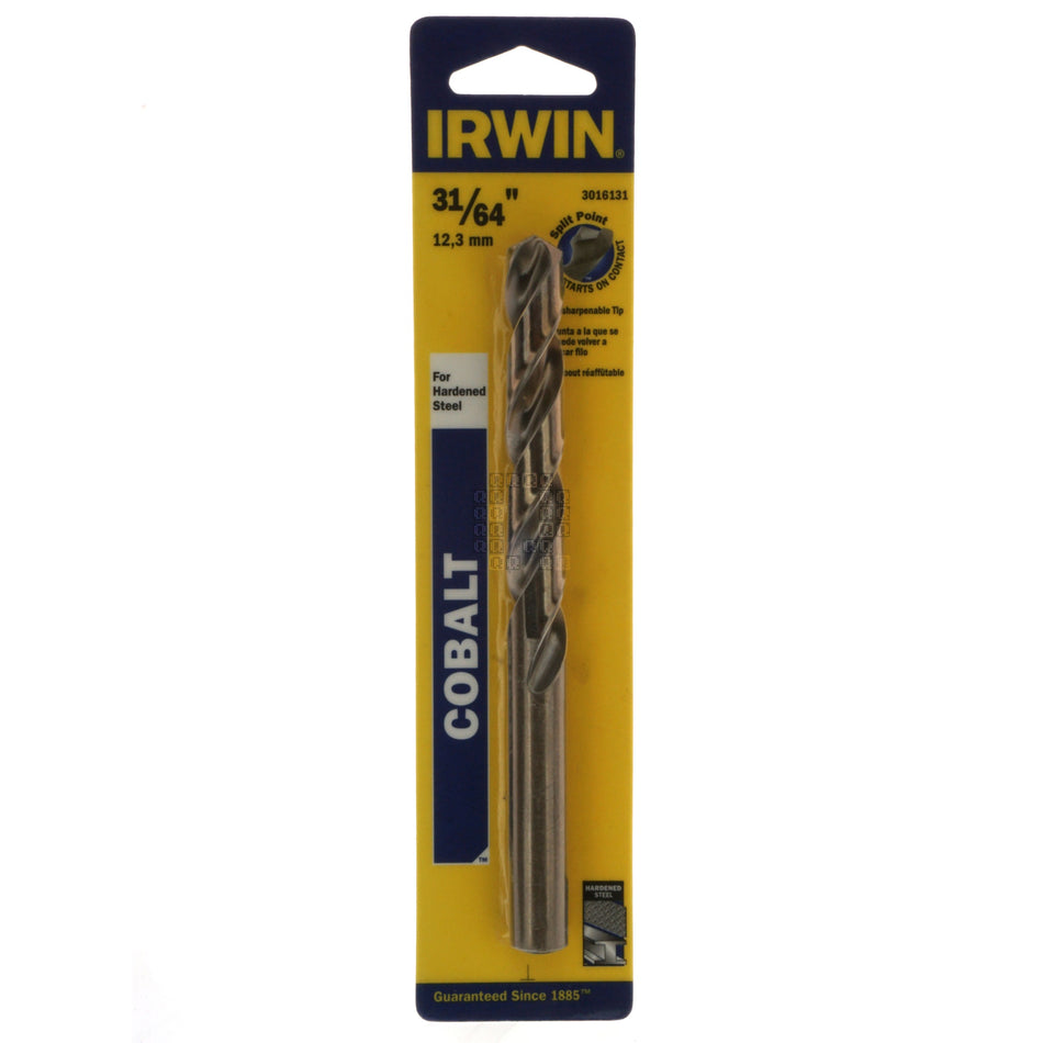 Irwin 3016131 31/64" Cobalt Jobber Length Drill Bit, 135ÃÂ° Split Point