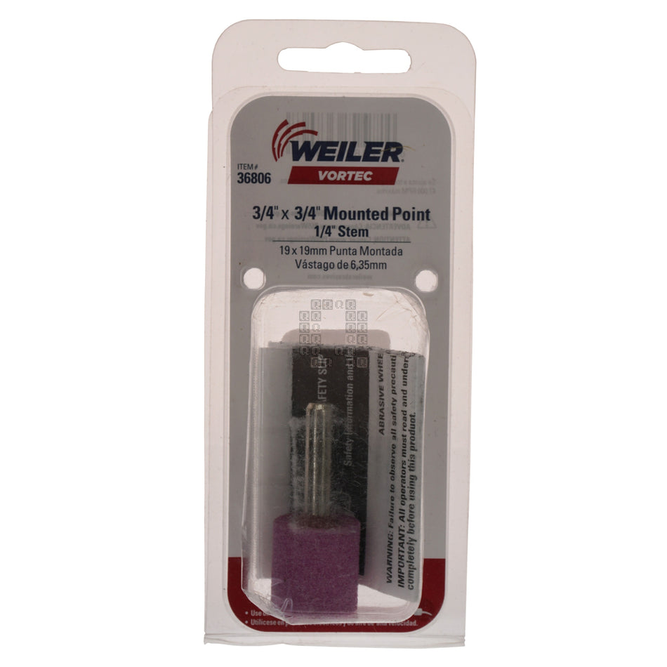 Weiler 36806 3/4" x 3/4" Mounted Point Abrasive Wheel, 1/4" Straight Stem