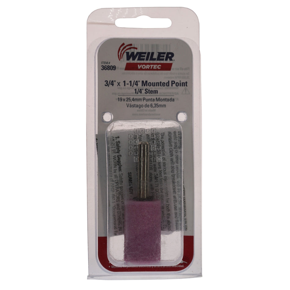 Weiler 36809 Vortec 3/4" x 1-1/4" Cylindrical Mounted Point Abrasive Wheel, 1/4" Stem