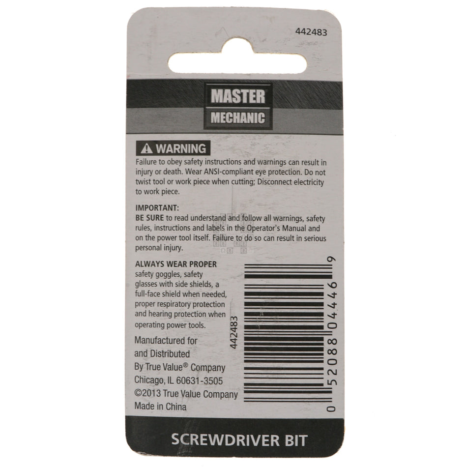 Master Mechanic 442483 #10-12 Slotted Screwdriver Bit, 1" Length, 2-Pack