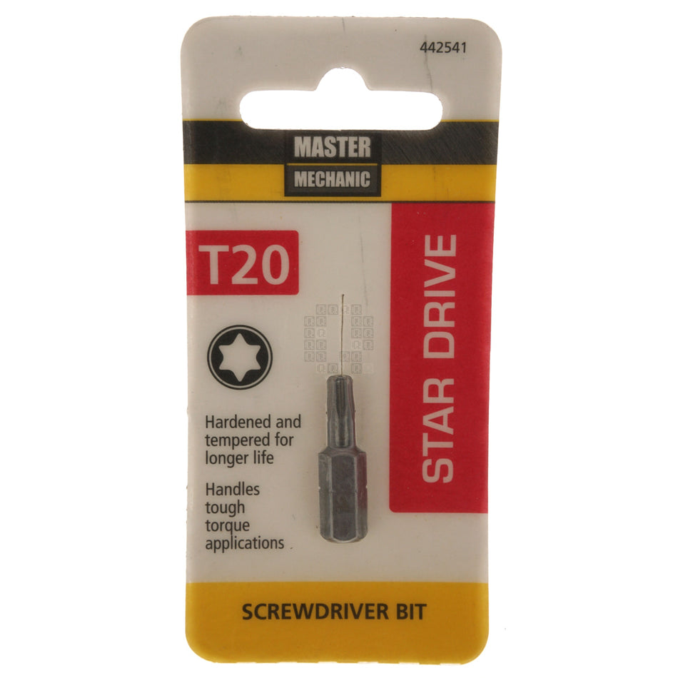 Master Mechanic 442541 T20 TORX Star Drive Screwdriver Bit, 1" Length