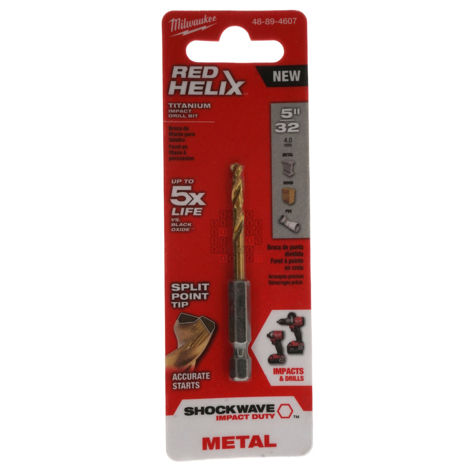 Milwaukee Tool 48-89-4607 SHOCKWAVE RED HELIX Titanium Drill Bit, 5/32" Diameter