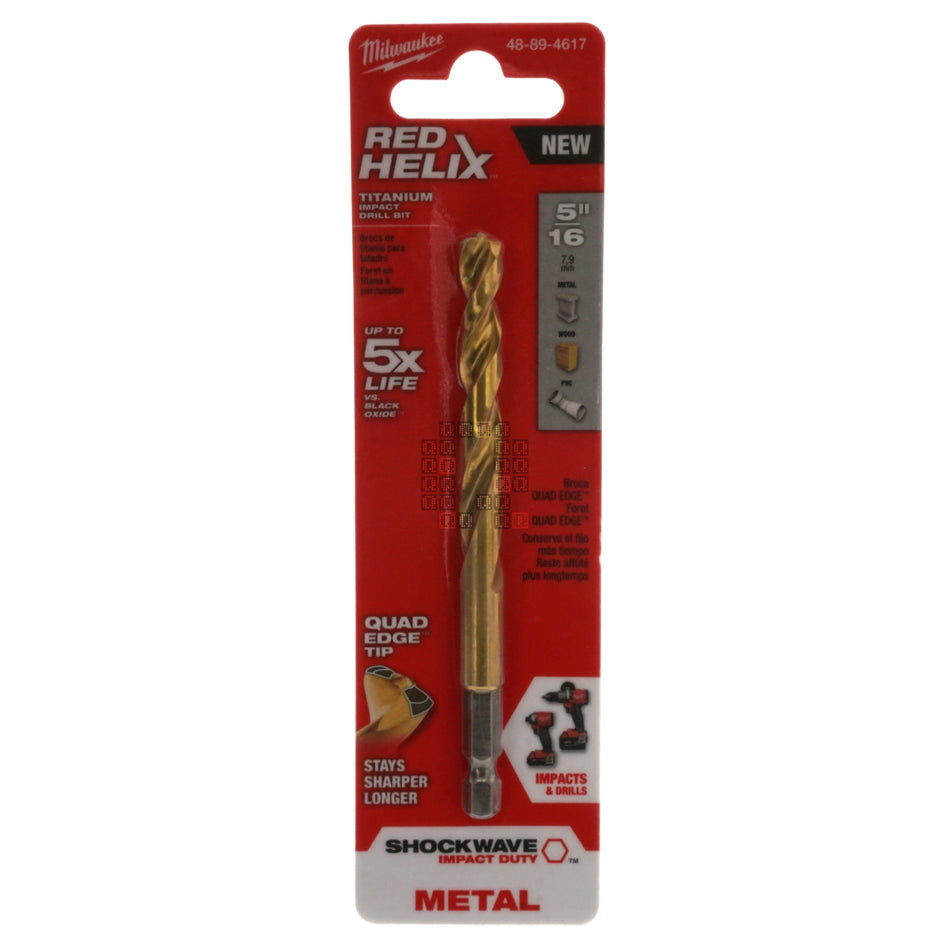 Milwaukee Tool 48-89-4617 SHOCKWAVE RED HELIX Impact Titanium Drill Bit, 5/16" Diameter