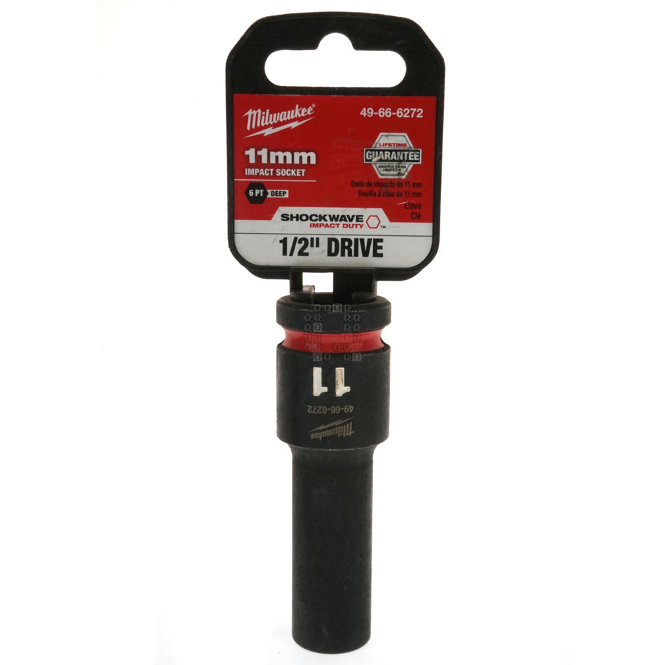 Milwaukee Tool 49-66-6272 SHOCKWAVE Impact Deep 11mm Hex 6-Point Metric Socket, 1/2" Drive