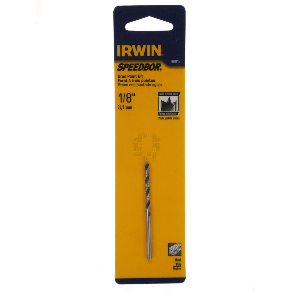 Irwin Tools 49612 SPEEDBOR Brad Point Drill Bit for Wood, 1/8"