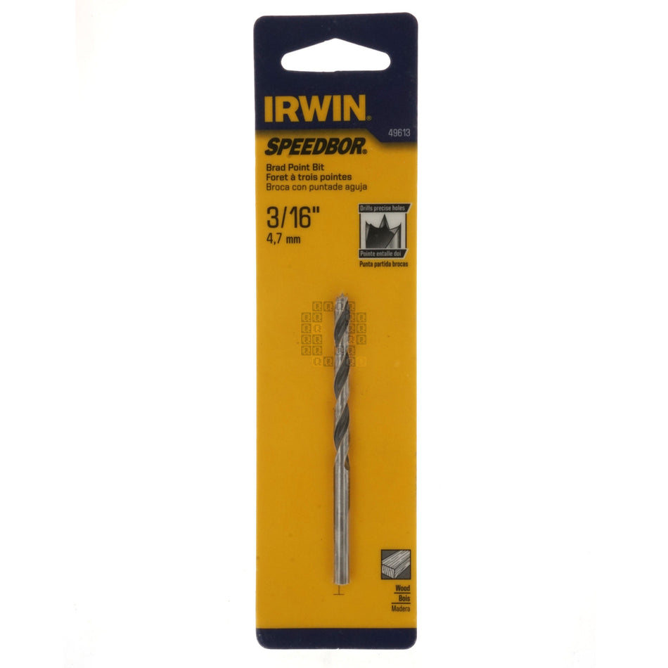 Irwin Tools 49613 SPEEDBOR Brad Point Drill Bit for Wood, 3/16"