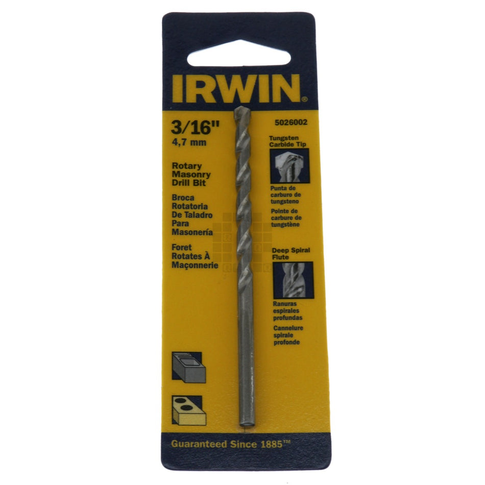 Irwin 5026002 3/16" Rotary Masonry Drill Bit, Tungsten Carbide Tip