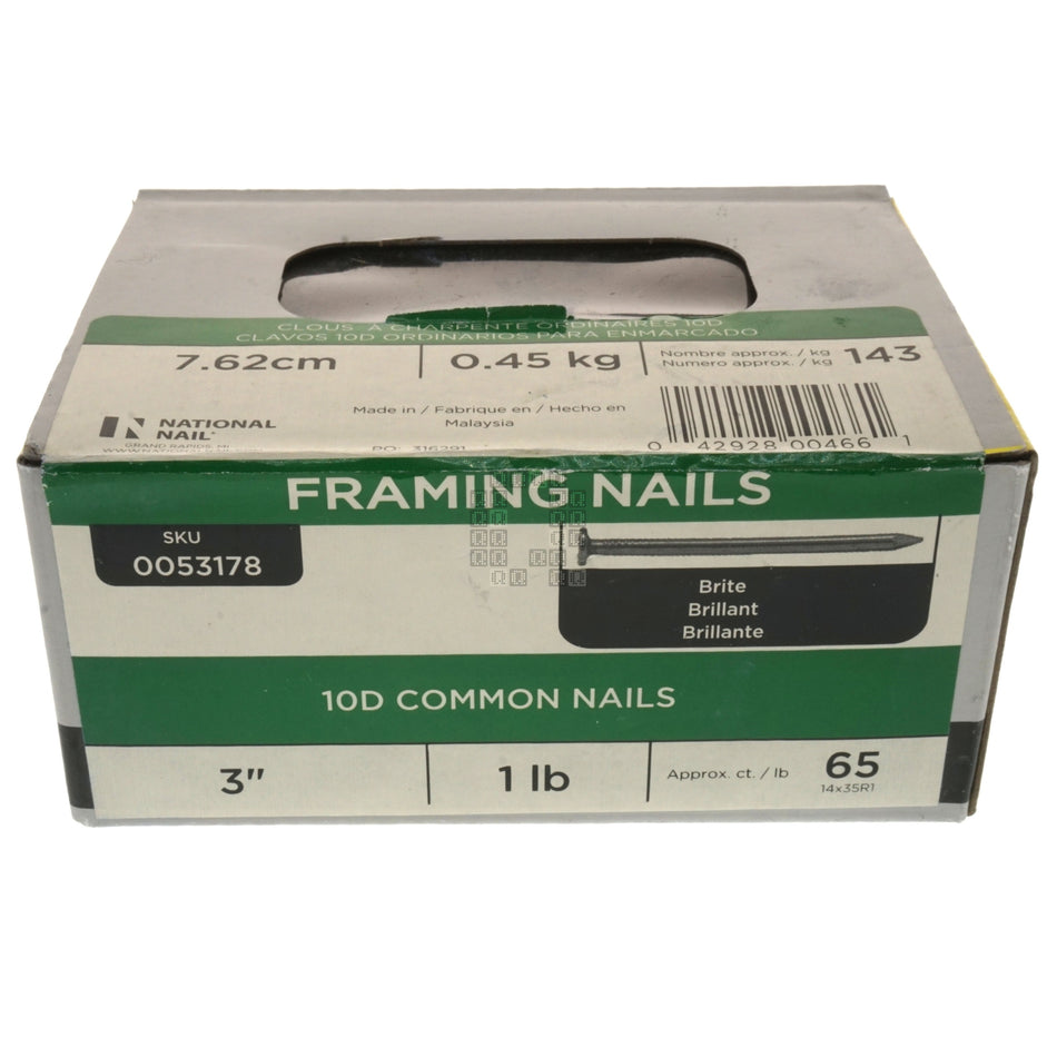 National Hardware 53178 10D 3" Common Nail, 1lb Box