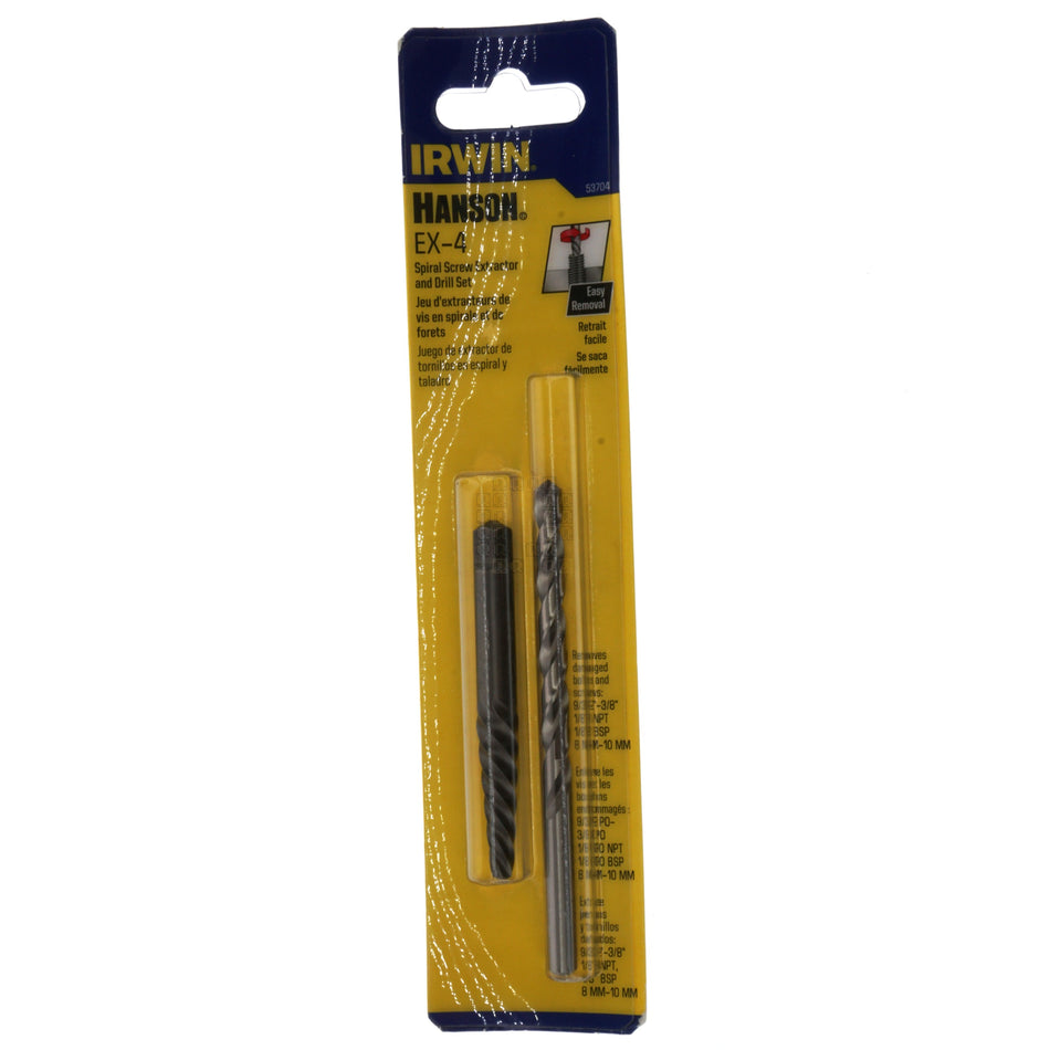 Irwin Hanson 53704 EX-4 Spiral Screw Extractor & 1/4" Drill Bit Set