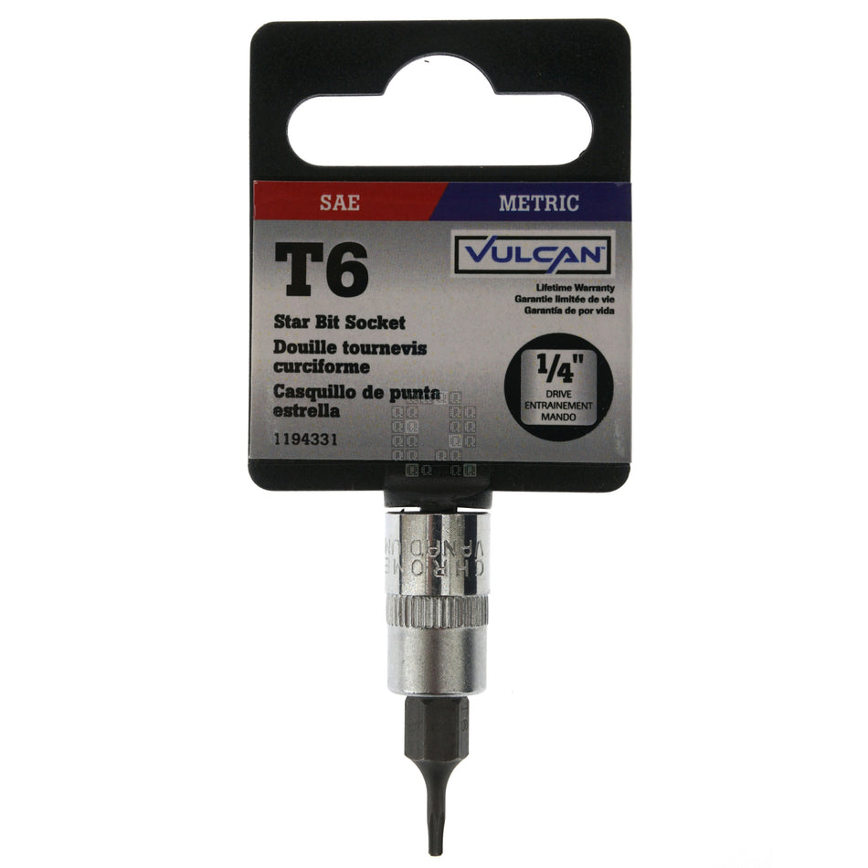 Vulcan 55050023SD 1194331 T6 TORX Star Bit Socket Adapter, 1/4" Square Drive