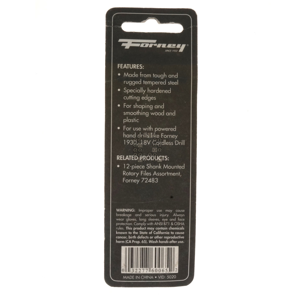 Forney Industries 60065 1-3/8" x 5/8" Cylindrical Wood Rotary Rasp, 1/4" Straight Shank