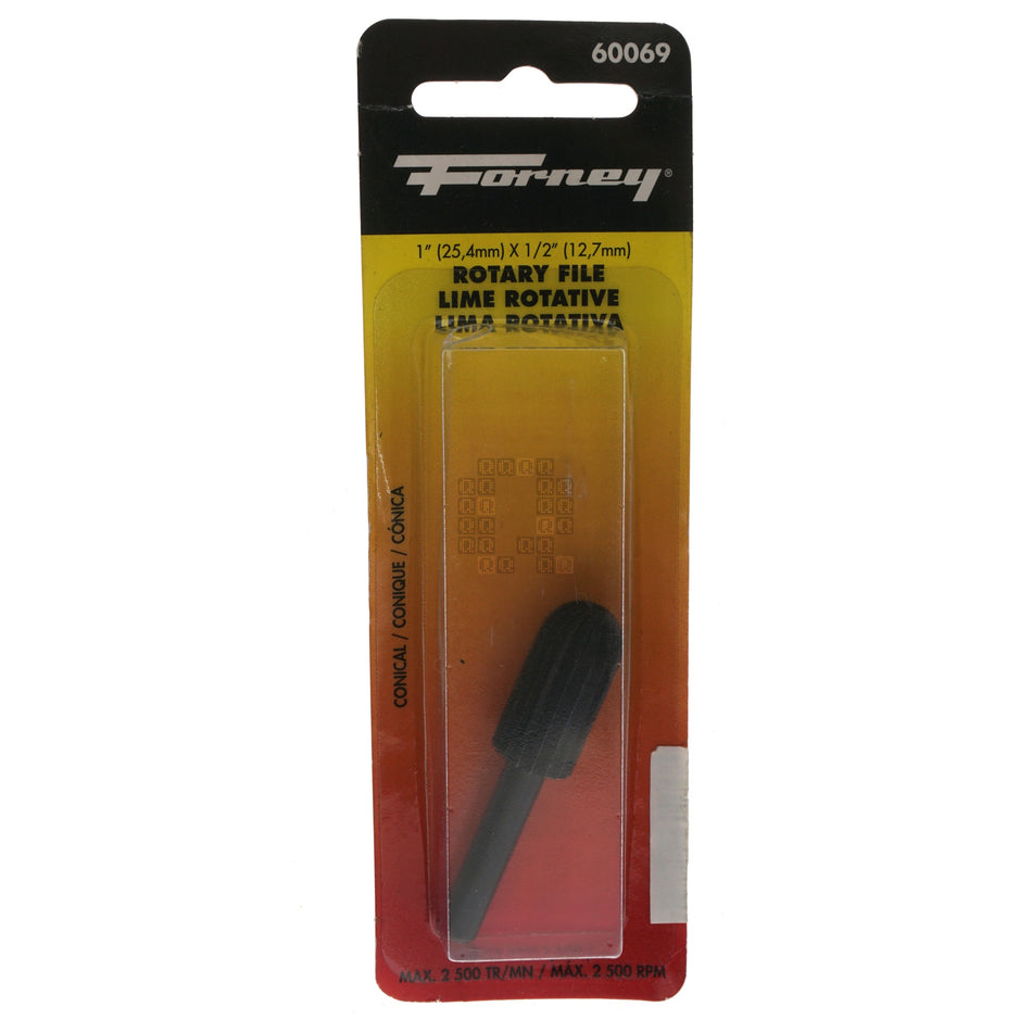 Forney Industries 60069 1" x 1/2" Cylindrical Rotary Rasp w/Rounded End, 1/4" Straight Shank