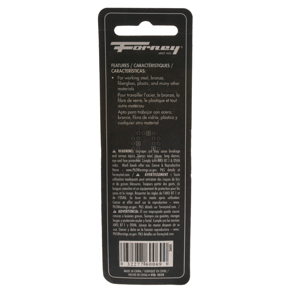 Forney Industries 60069 1" x 1/2" Cylindrical Rotary Rasp w/Rounded End, 1/4" Straight Shank