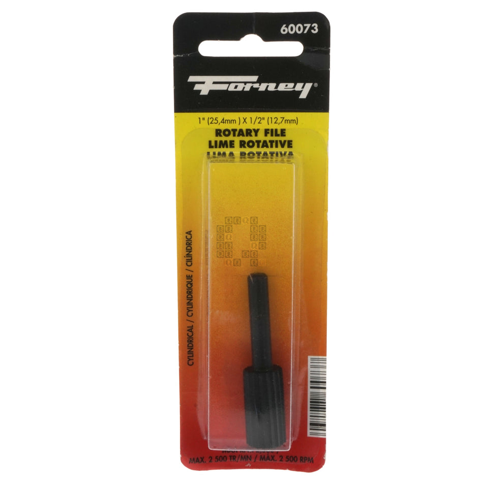 Forney Industries 60073 1" x 1/2" Cylindrical Rotary File with Flat Top, 1/4" Straight Shank