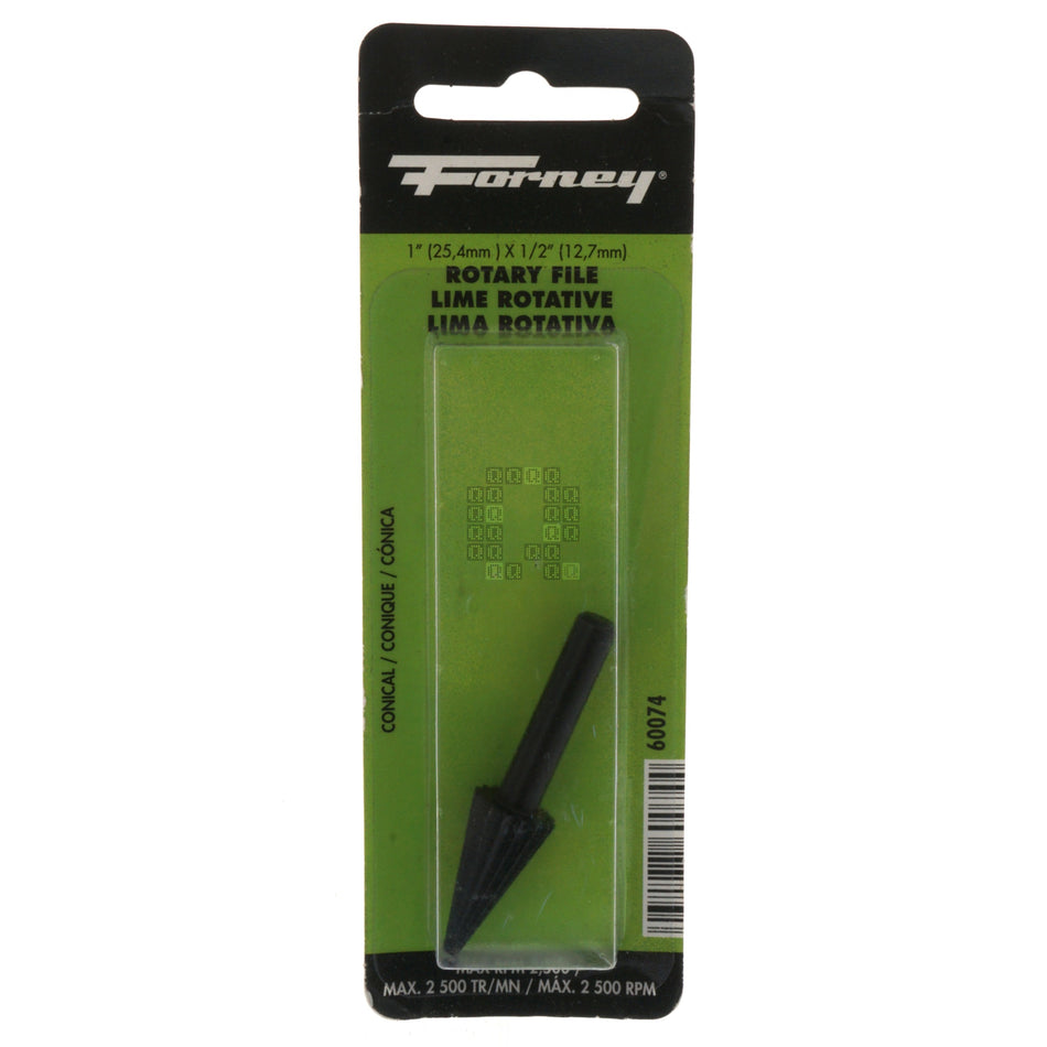 Forney Industries 60074 1" x 1/2" x 1/4" Conical Rotary File, 1/4" Straight Shank