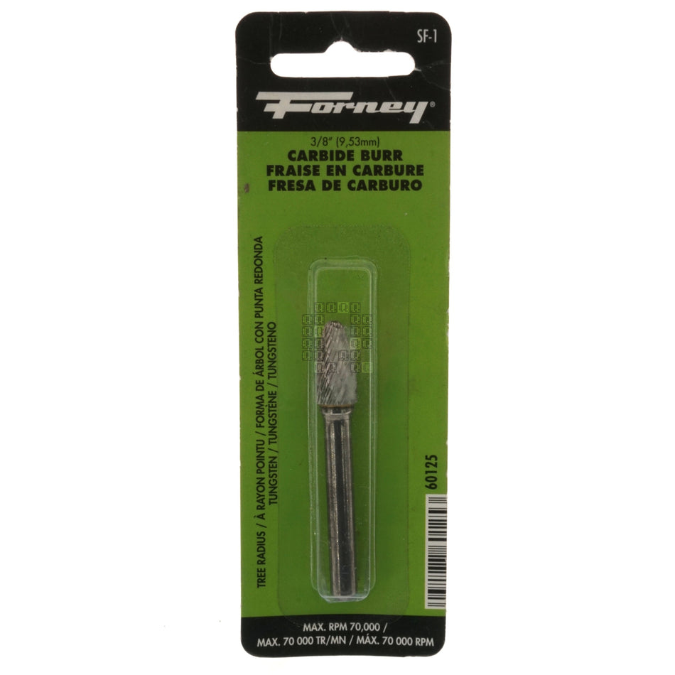 Forney Industries 60125 3/8" Tree Radius SF-3 Carbide Burr, 1/4" Straight Shank