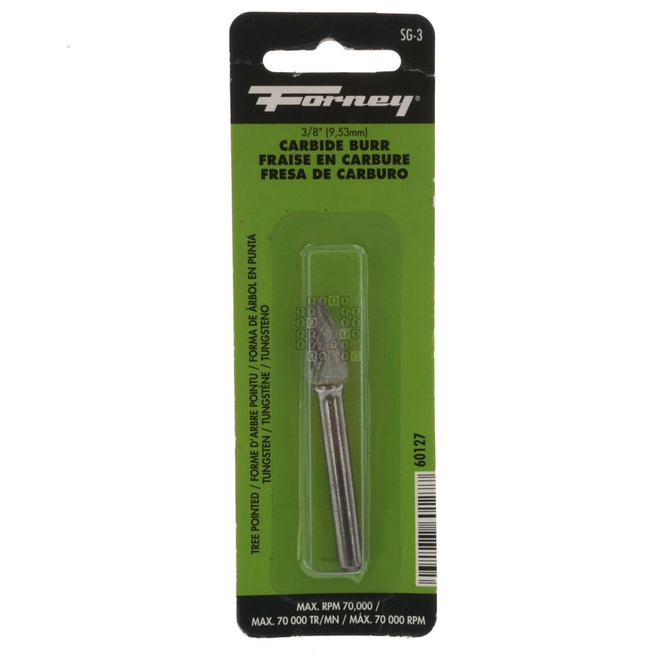 Forney Industries 60127 3/8" Pointed Tree Tungsten Carbide Burr, 1/4" Shank