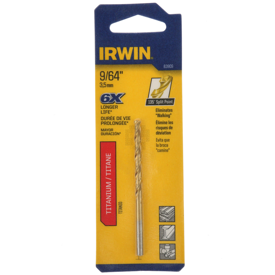 Irwin 63909 9/64" Titanium Coated 135Â° Split Point Drill Bit