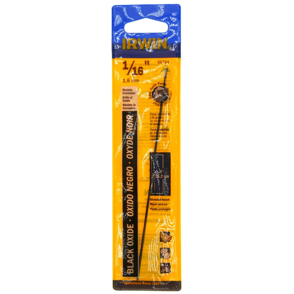 Irwin 66704 Extended Reach 1/16" Black Oxide Aircraft Drill Bit, 6" Length