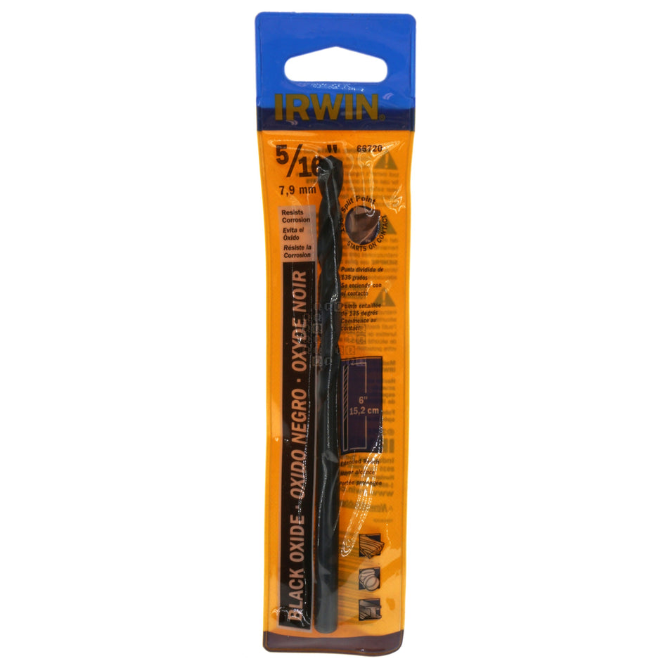 Irwin 66720 5/16" Extended Reach Black Oxide Aircraft Drill Bit, 6" Length, 135ÃÂ° Split Point