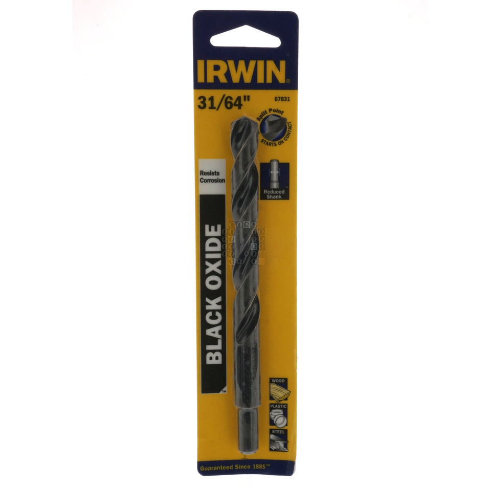 Irwin 67831 31/64" Black Oxide 135ÃÂ° Split Point Drill Bit, 3/8" Reduced Shank