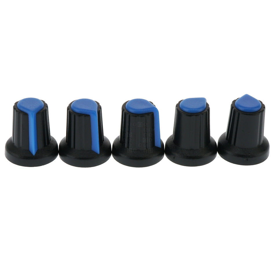 6mm Splined Plastic Potentiometer Knob, Blue, 5-Pack