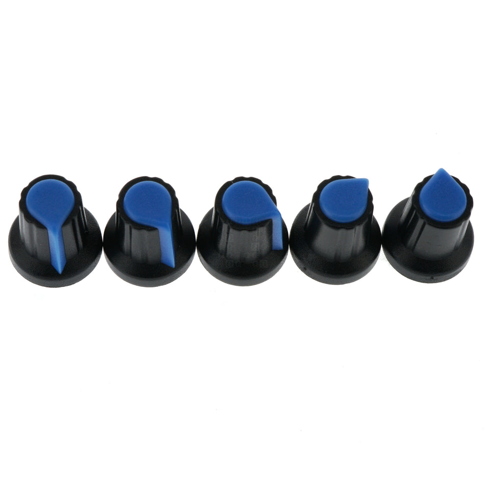 6mm Splined Plastic Potentiometer Knob, Blue, 5-Pack
