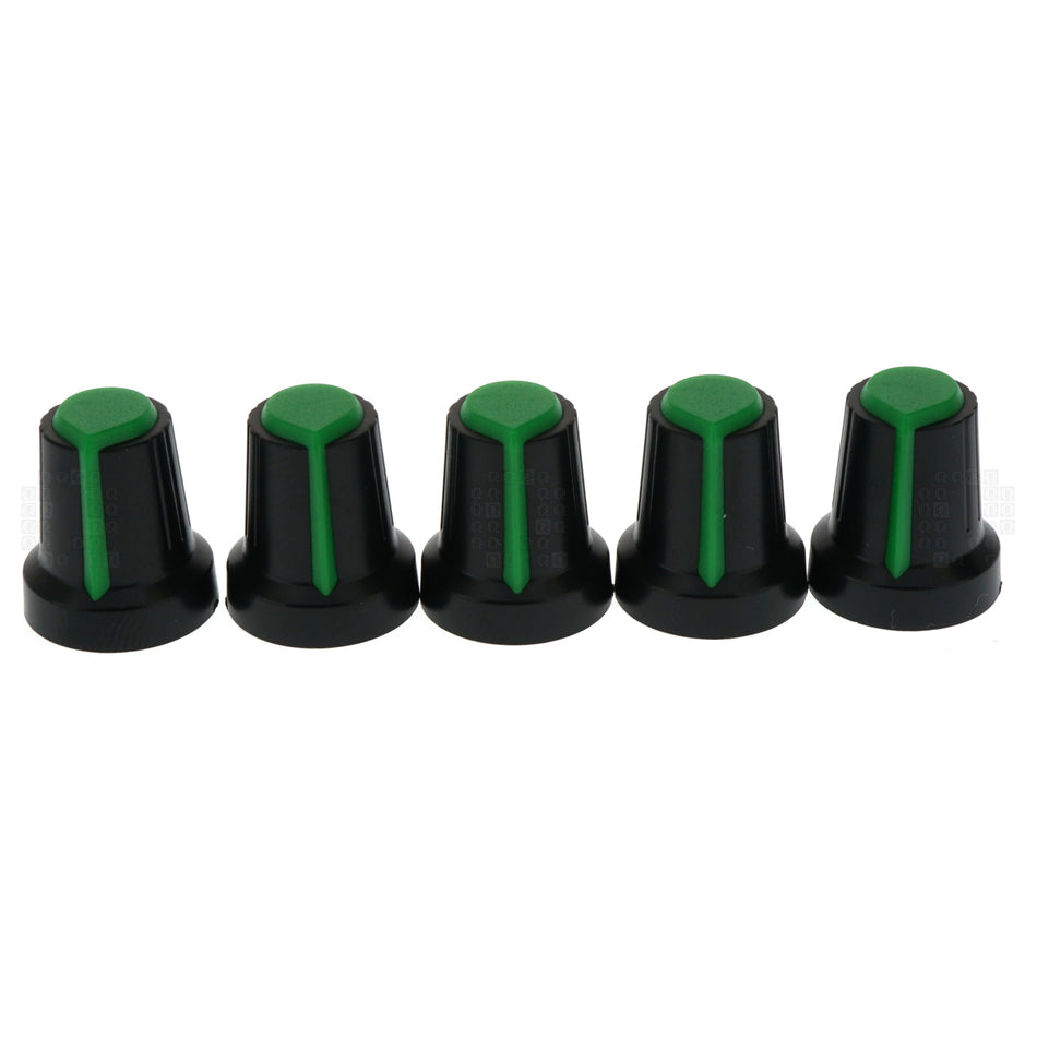 6mm Splined Plastic Potentiometer Knob, Green, 5-Pack, WH148 AG2