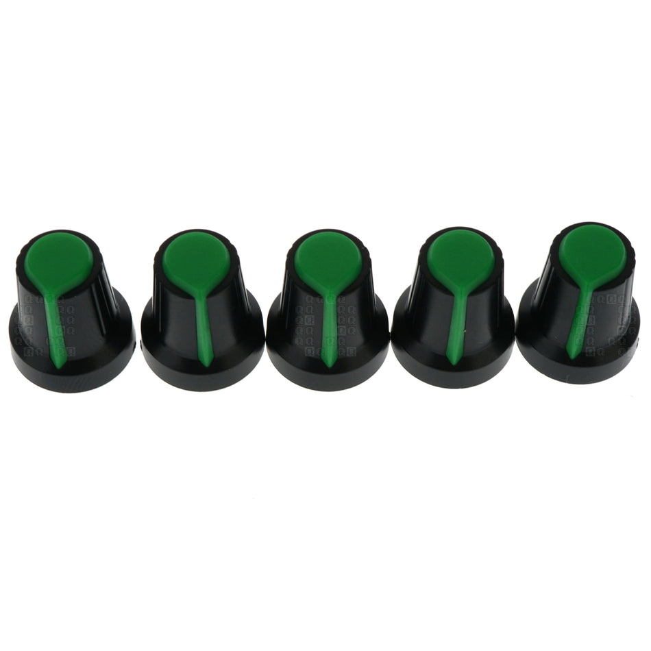 6mm Splined Plastic Potentiometer Knob, Green, 5-Pack, WH148 AG2
