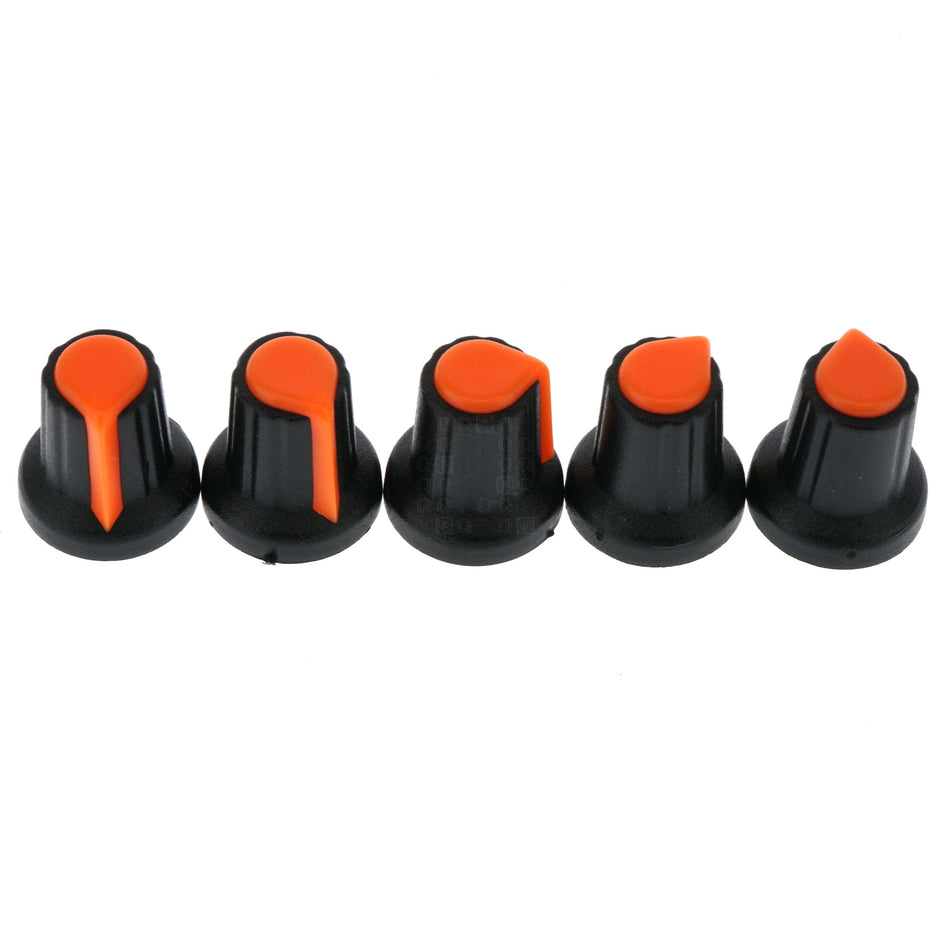 6mm Splined Plastic Potentiometer Knob, Orange, 5-Pack, WH148 AG2