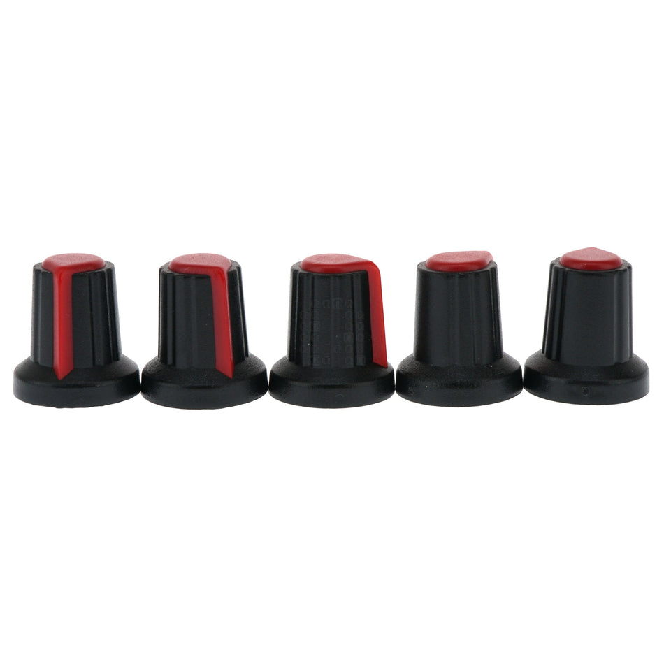 6mm Splined Plastic Potentiometer Knob, Red, 5-Pack, WH148 AG2