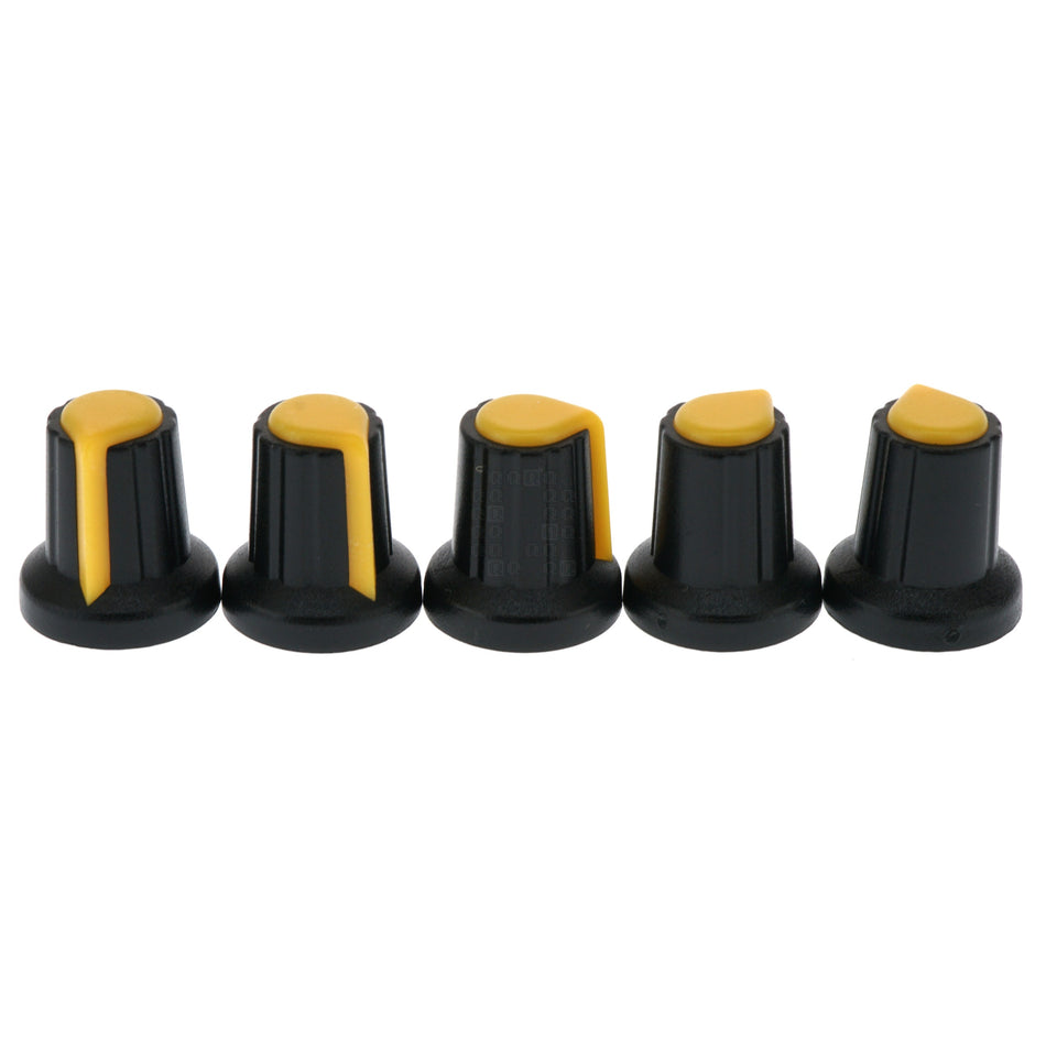 6mm Splined Plastic Potentiometer Knob, Yellow, 5-Pack, WH148 AG2