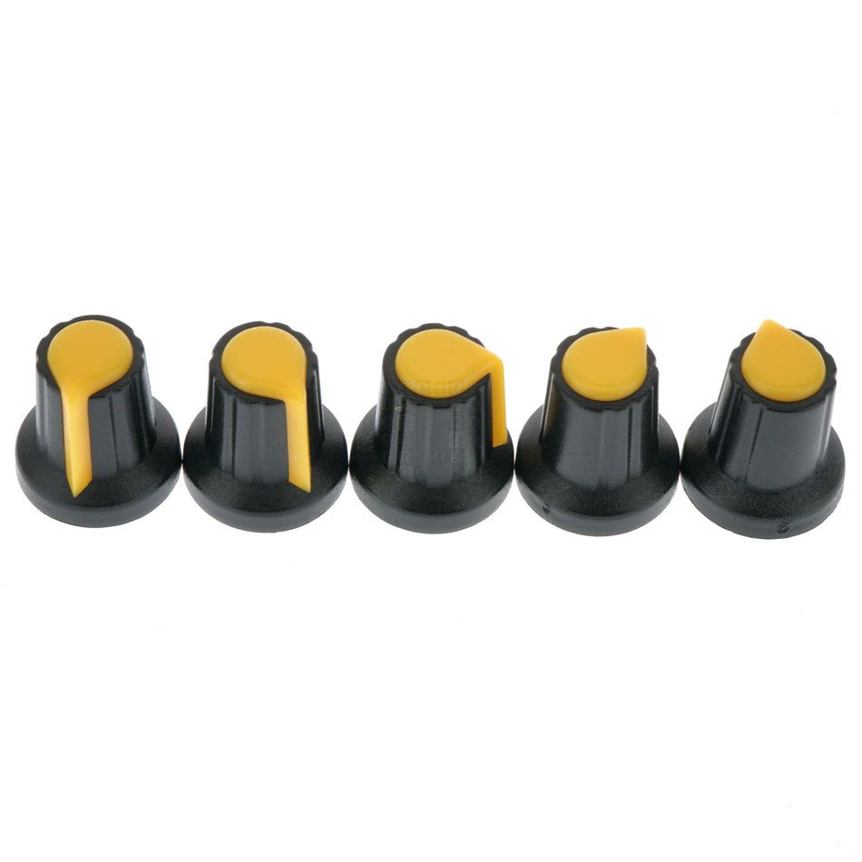 6mm Splined Plastic Potentiometer Knob, Yellow, 5-Pack, WH148 AG2