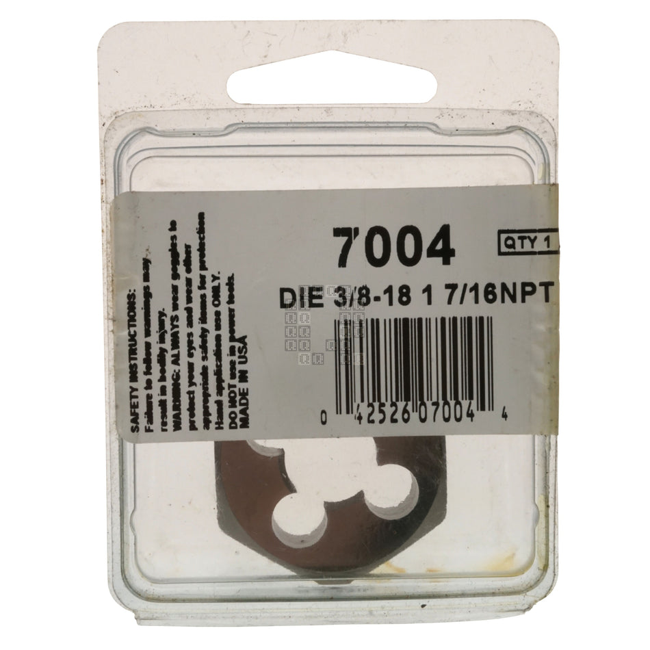 Irwin Hanson 7004 3/8"-18 NPT Right Hand RH Carbon Steel 1-7/16" Hex Die